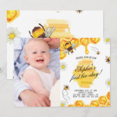 Birthday Bee Honey Girl First Photo 招待状 (正面/裏面)
