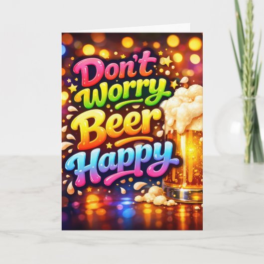 Birthday Beer Mug With Neon Fun Text カード (正面)