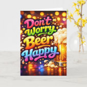 Birthday Beer Mug With Neon Fun Text カード (黄色い花)