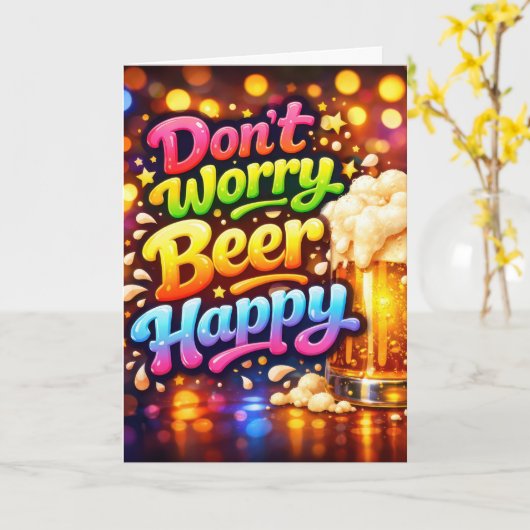 Birthday Beer Mug With Neon Fun Text カード (黄色い花)