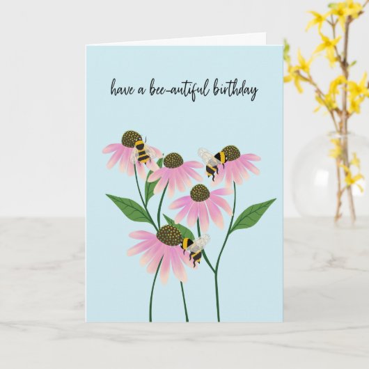 Birthday Bees and Cone Flowers カード (黄色い花)
