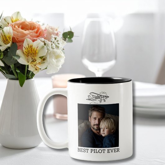 Birthday Best Pilot Ever 2 Photos Airplane Clouds  ツートーンマグカップ