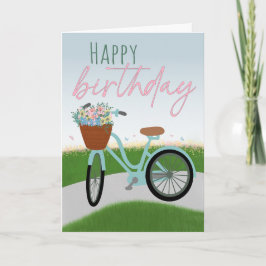 Birthday Bicycle with Basket Full of Flowers カード