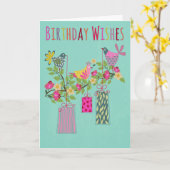 Birthday Birds with Presents on a Branch カード (黄色い花)