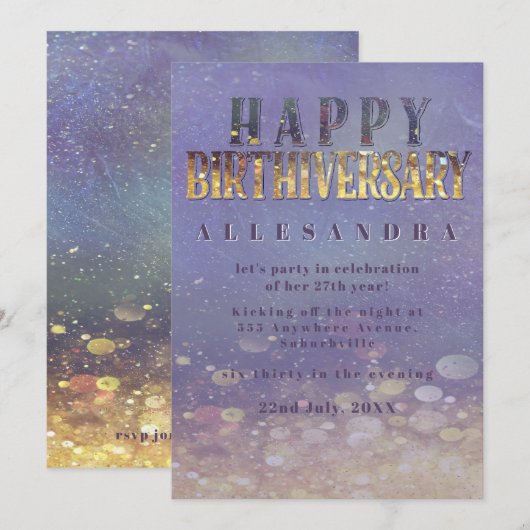Birthday Birthiversary Unique Party Event 招待状 (正面/裏面)