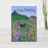 Birthday Black Cat and Wildflowers カード (正面)