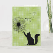 Birthday Black Cat With Dandelion On Dots カード (正面)