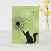Birthday Black Cat With Dandelion On Dots カード (黄色い花)