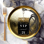 Birthday black gold glitter dust name vip バッジ<br><div class="desc">A modern, stylish and glamorous badge for a 21st (or any age) birthday party. A modern, stylish and glamorous badge for a 21st (or any age) birthday party. A black background with faux gold glitter dust. With the text: VIP. Personalize and add name, age, address/date. The name is written with...</div>