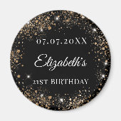 Birthday black gold glitter name date マグネット (正面)