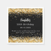 Birthday black gold name script text スタンダードカクテルナプキン (正面)