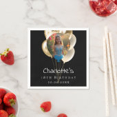 Birthday black gold photo balloons スタンダードカクテルナプキン (インサイチュ)