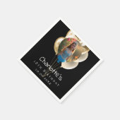 Birthday black gold photo balloons スタンダードカクテルナプキン (角)