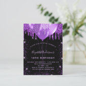 Birthday black purple glitter dust balloons インビテーションポストカード (スタンド正面)