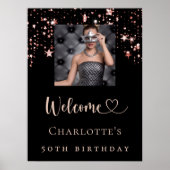 Birthday black rose gold photo stars welcome ポスター (正面)
