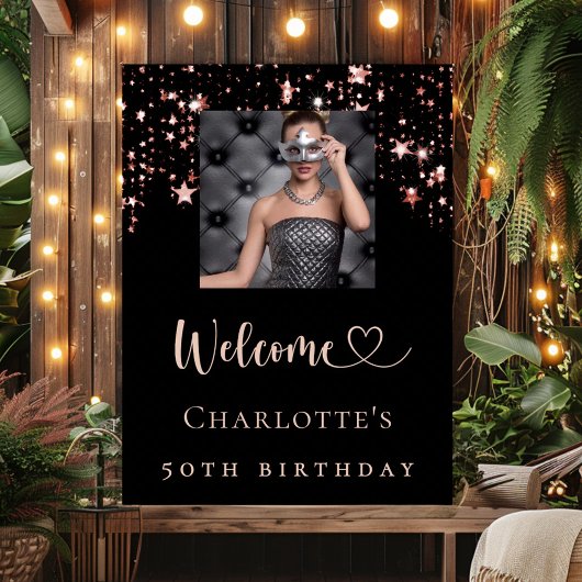 Birthday black rose gold photo stars welcome ポスター