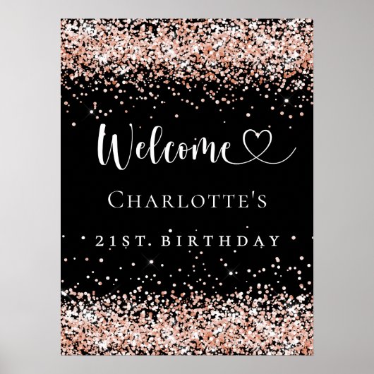 Birthday black rose gold welcome ポスター (正面)