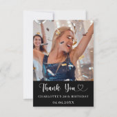 Birthday black white photo heart サンキューカード (正面)