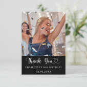 Birthday black white photo heart サンキューカード (スタンド正面)