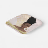 Birthday, Black Woman, Gold Tropical Leaf, Pink ペーパープレート (傾斜あり)