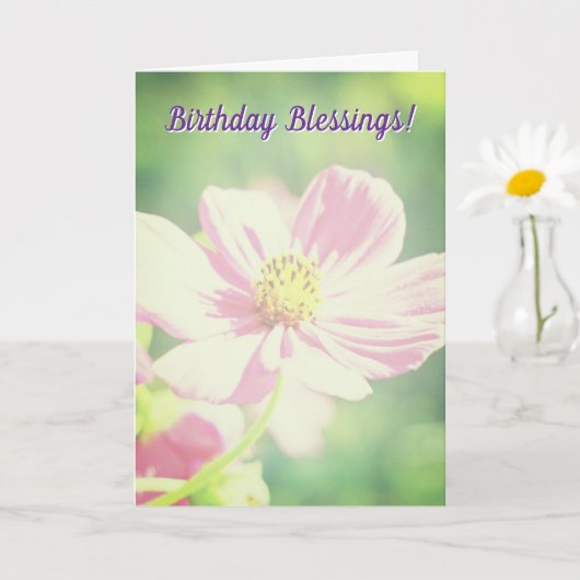 Birthday Blessings Pink Floral Happy Birthday  カード (小さな植物)