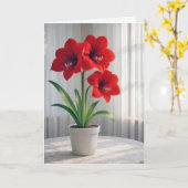 Birthday Blooming Red Amaryllis  カード (黄色い花)