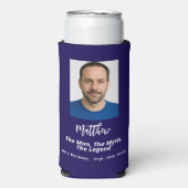 Birthday blue white photo man myth legend スリム缶クーラー (Seltzer正面)