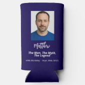 Birthday blue white photo man myth legend スリム缶クーラー (裏面)