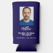 Birthday blue white photo man myth legend スリム缶クーラー (正面)