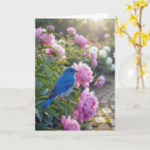 Birthday Bluebird On a Pink Peony カード (黄色い花)