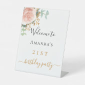 Birthday blush pink floral eucalyptus welcome 台座サイン (正面)