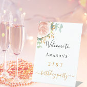 Birthday blush pink floral eucalyptus welcome 台座サイン