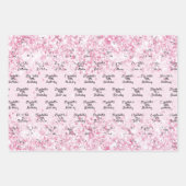 Birthday blush pink glitter dust name ラッピングペーパーシート (正面)