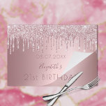 Birthday blush pink glitter name paper placemat ペーパーパッド<br><div class="desc">A blush pink,  dusty rose faux metallic looking background with pink faux glitter drip,  paint dripping look. Personalize and add a date,  name and age 21. The name is written with a modern hand letteres style script.</div>