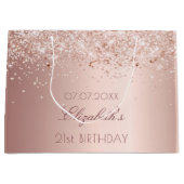 Birthday blush rose gold glitter dust name ラージペーパーバッグ (正面)