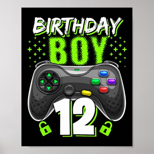 Birthday Boy 12 Video Game Controller Gamer 12th B ポスター (正面)