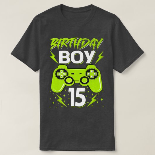 Birthday Boy 15 Video Game Controller Gamer 15th B Tシャツ (デザイン正面)