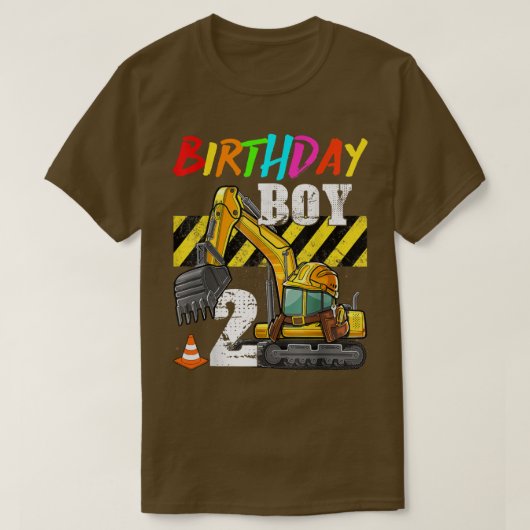 Birthday Boy 2nd Excavator 2 Years Old Constructio Tシャツ (デザイン正面)