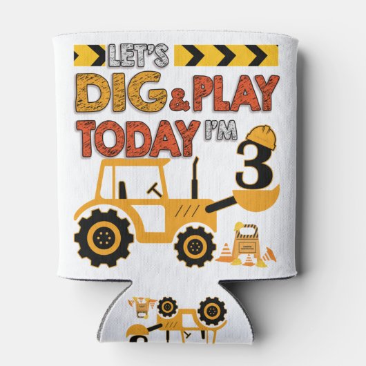 Birthday Boy 3 Construction 3rd Birthday Excavator 缶クーラー (裏面)
