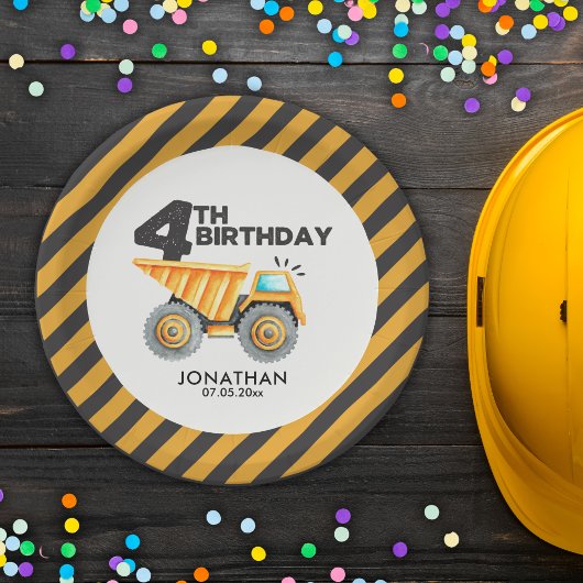 Birthday Boy 4th with Construction theme ペーパープレート