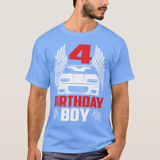Birthday Boy 4wo Race Car 4th Birthday Racing frie Tシャツ (正面)