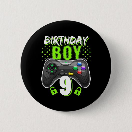 Birthday Boy 9 Video Game Controller Gamer 9th Bir 缶バッジ (正面)