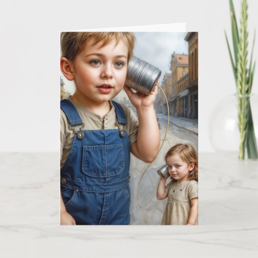 Birthday Boy and Girl With Tin Can Telephone カード (正面)