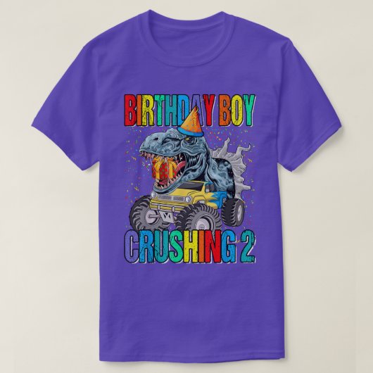 Birthday Boy Crushing 2 Monster Truck Dinosaur  Tシャツ (デザイン正面)