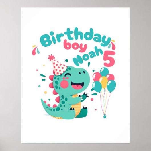 Birthday Boy Dinosaur Poster Custom Name & Age ポスター (正面)