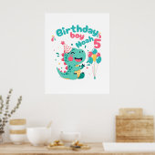 Birthday Boy Dinosaur Poster Custom Name & Age ポスター (キッチン)