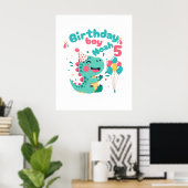 Birthday Boy Dinosaur Poster Custom Name & Age ポスター (ホームオフィス)