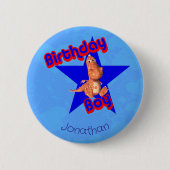 Birthday Boy Friendly Dinosaur Cute Personalized 缶バッジ (正面)