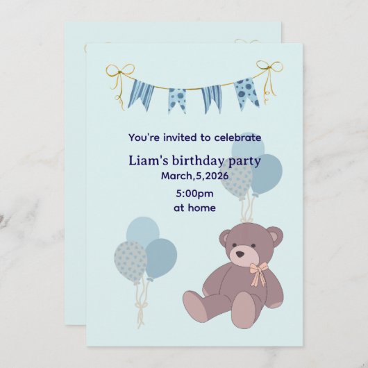 Birthday boy invitation card 招待状 (正面/裏面)