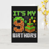 Birthday Boy It's My 9th Birthday Gamer Pixel Boy  カード (黄色い花)